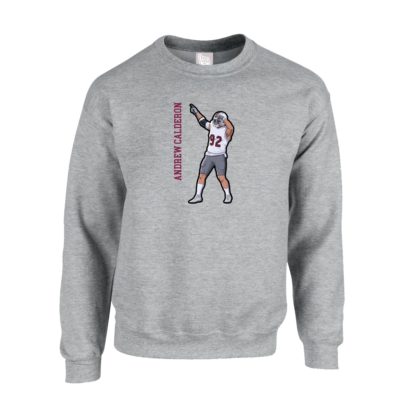 Fleece Crew — Name Vertical in Grey