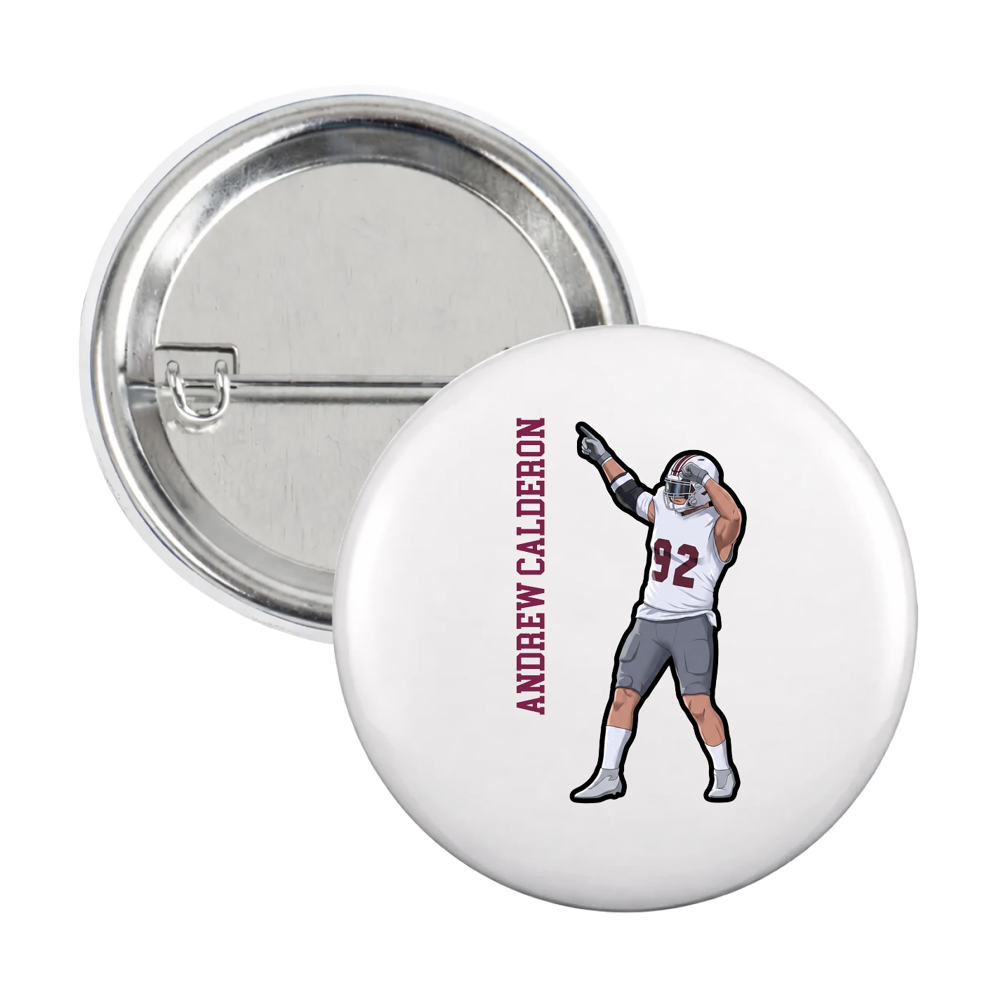 Game Day Button — Name Vertical in White