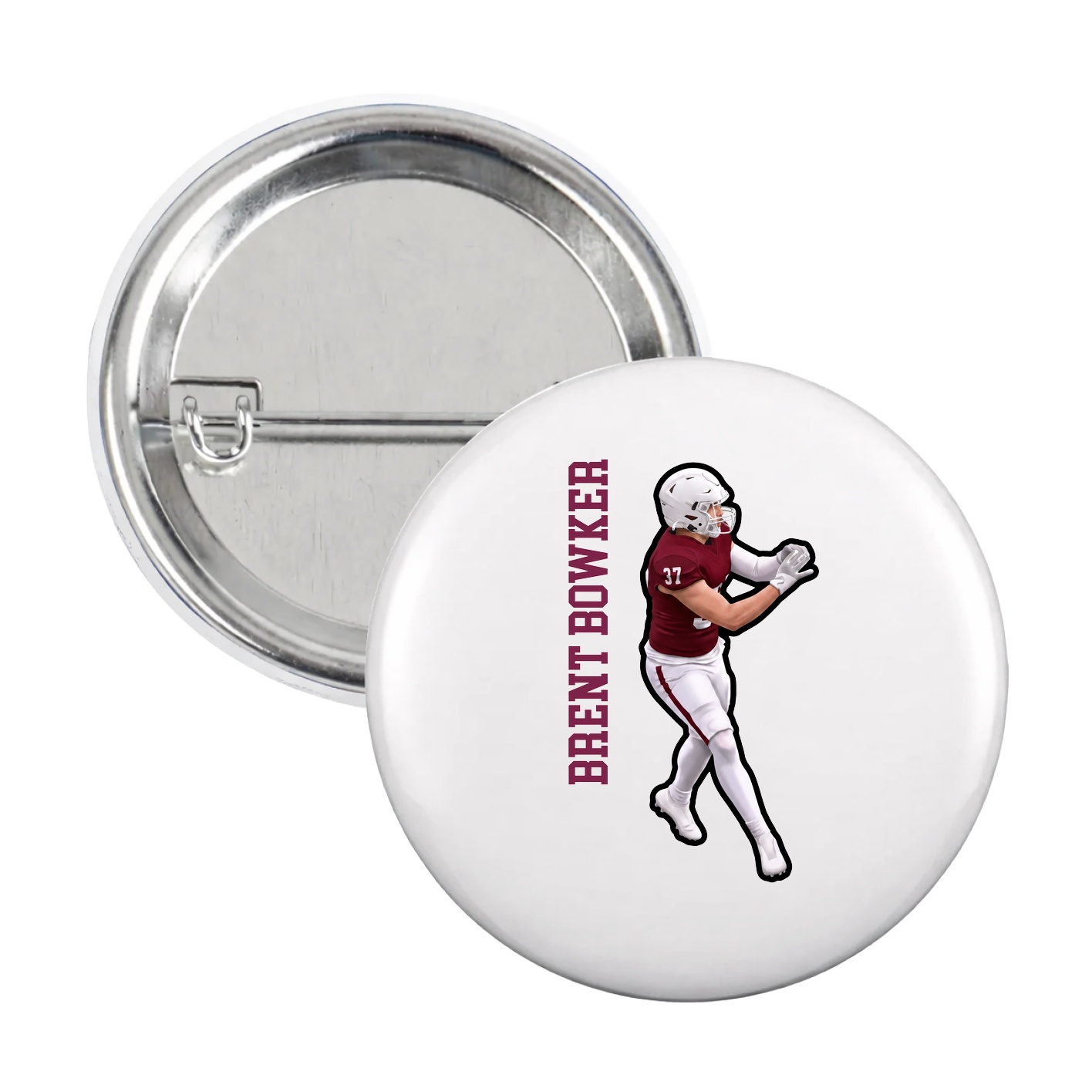 Game Day Button — Name Vertical in White