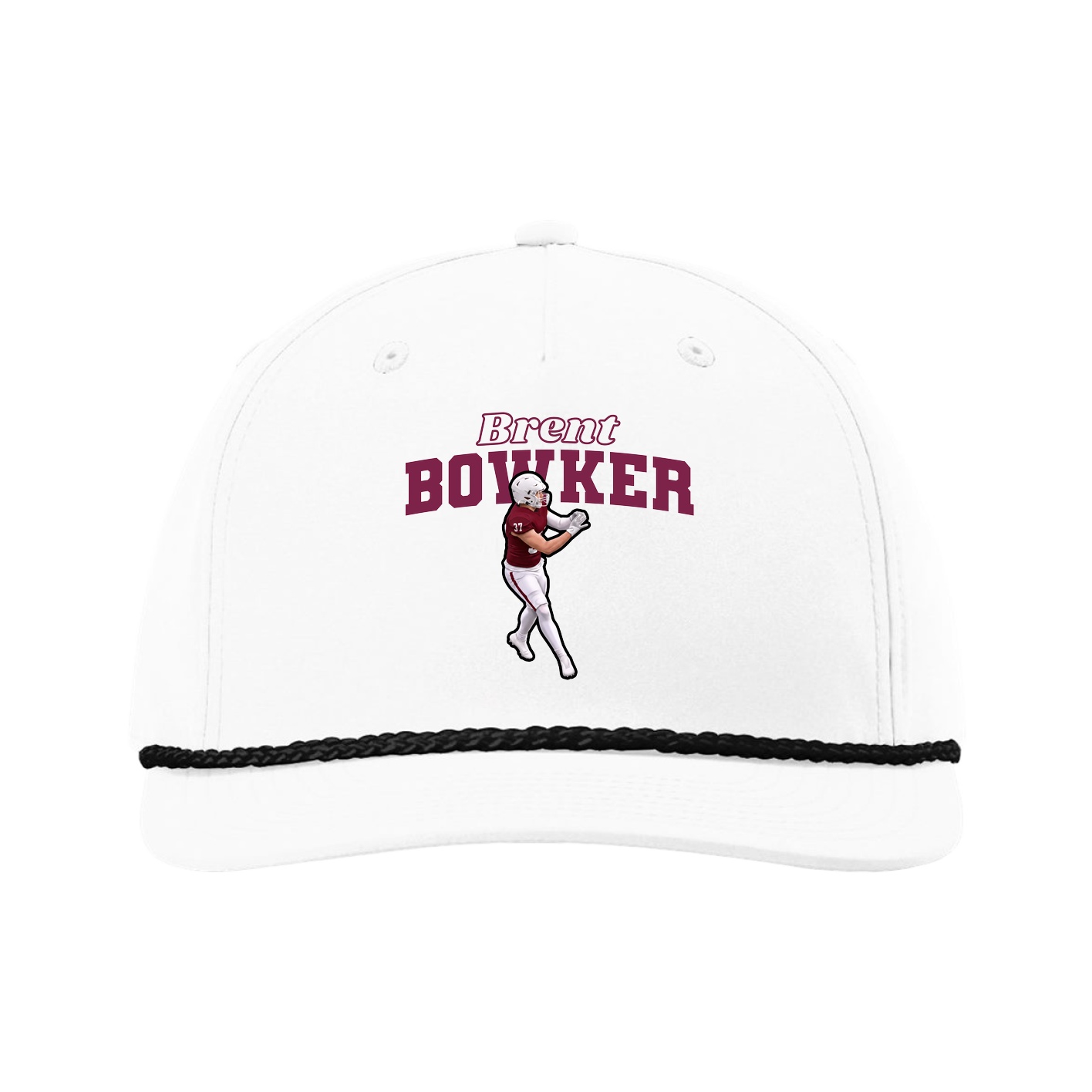 Five-Panel Classic Rope Cap — Name Arch in White