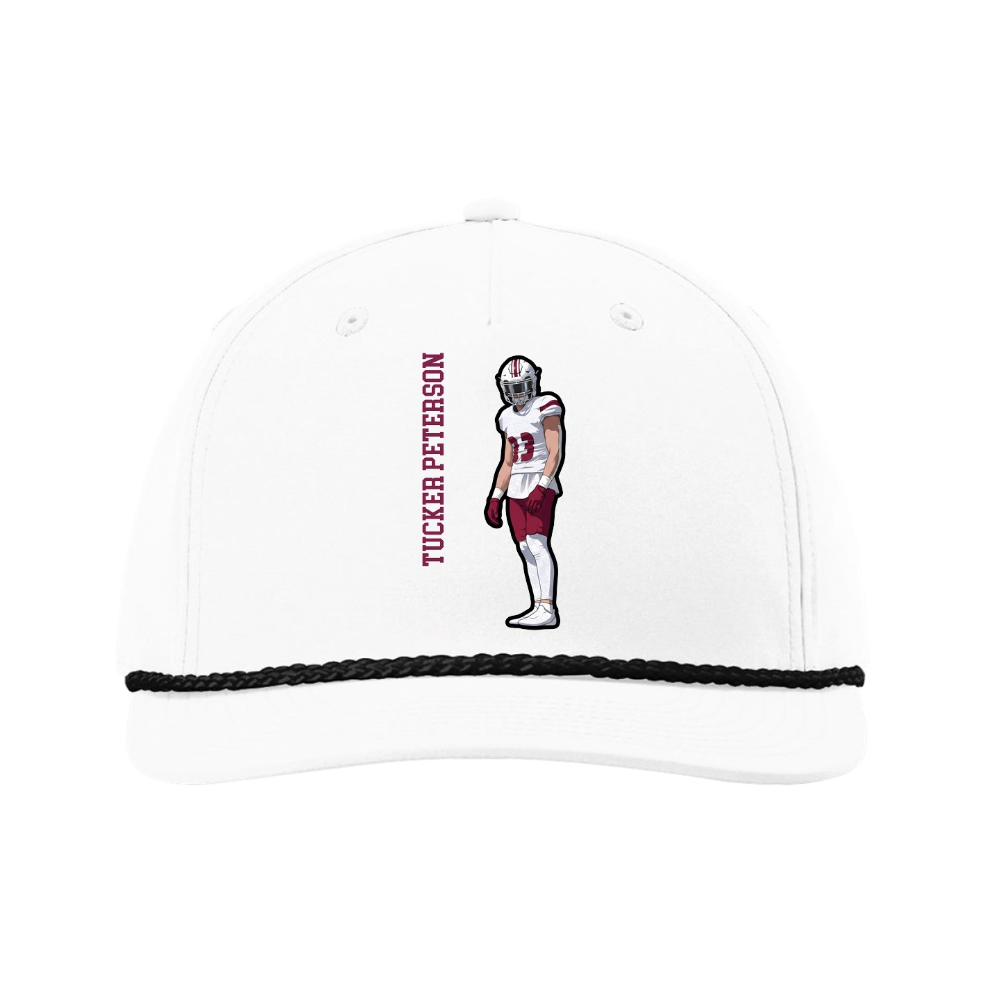 Five-Panel Classic Rope Cap — Name Vertical in White
