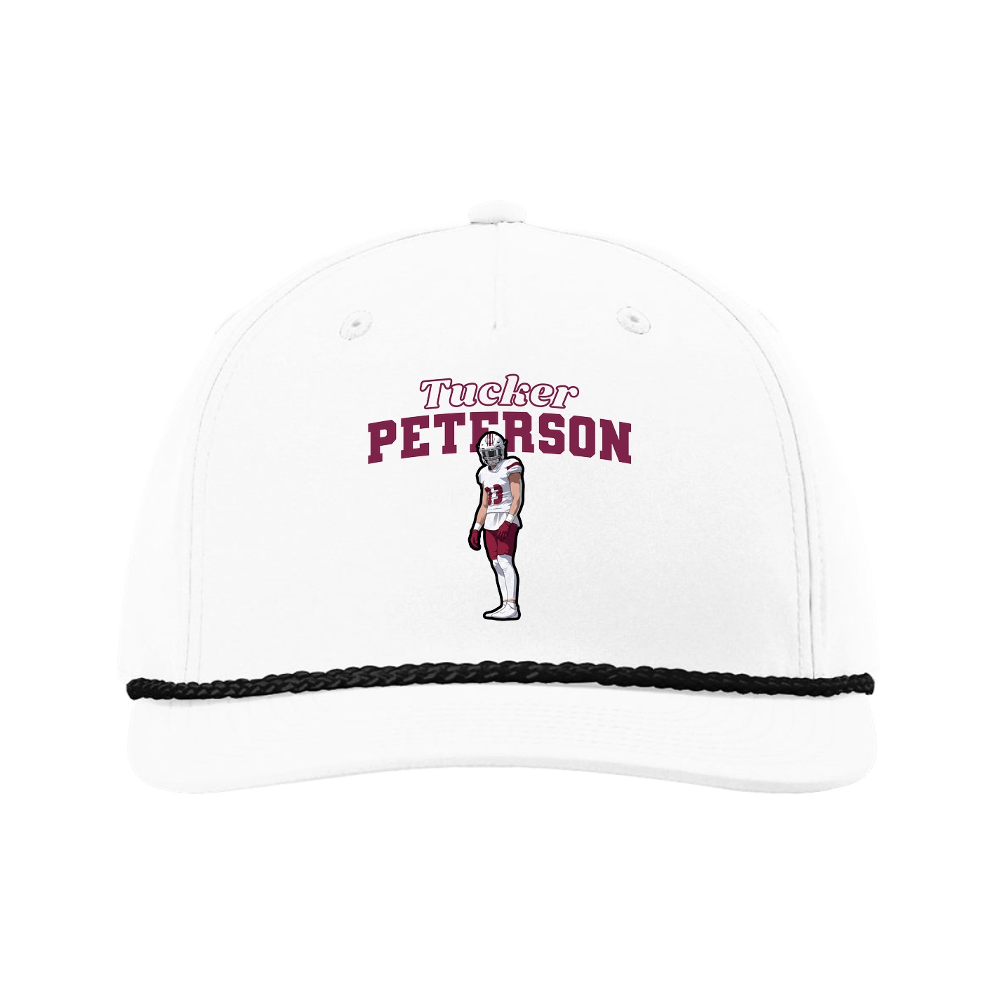 Five-Panel Classic Rope Cap — Name Arch in White