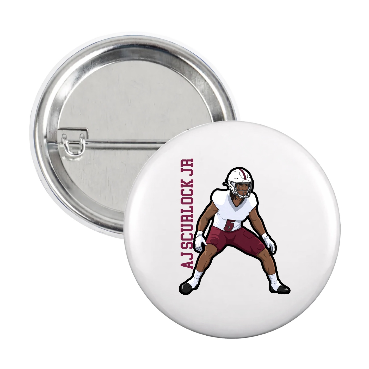 Game Day Button — Name Vertical in White