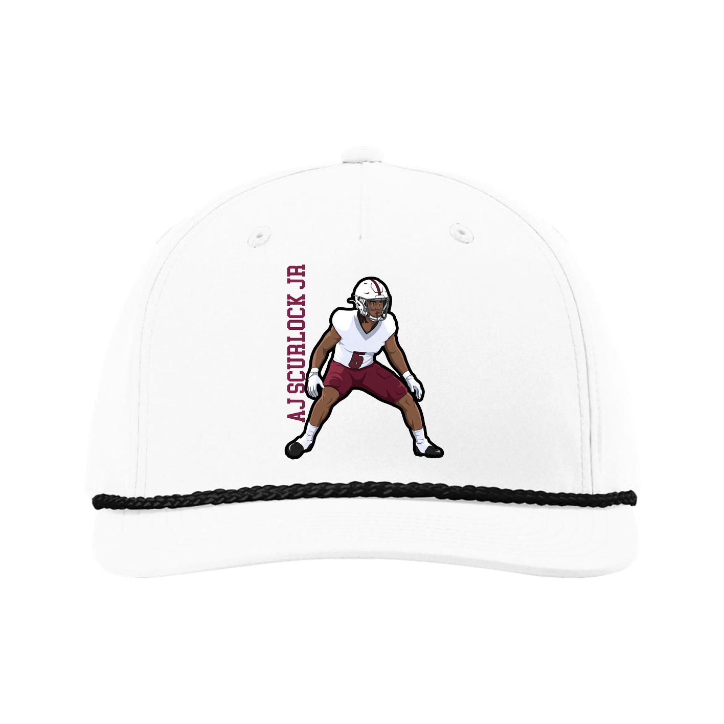 Five-Panel Classic Rope Cap — Name Vertical in White