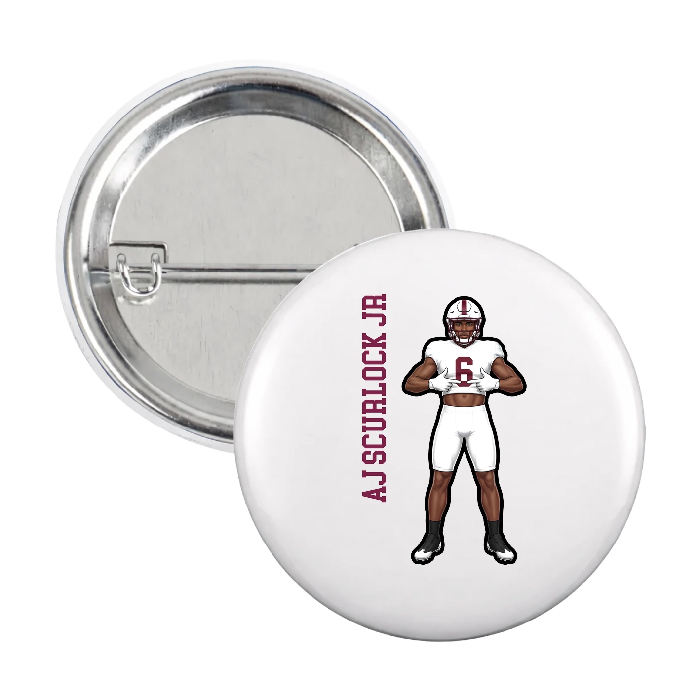 Game Day Button — Name Vertical in White