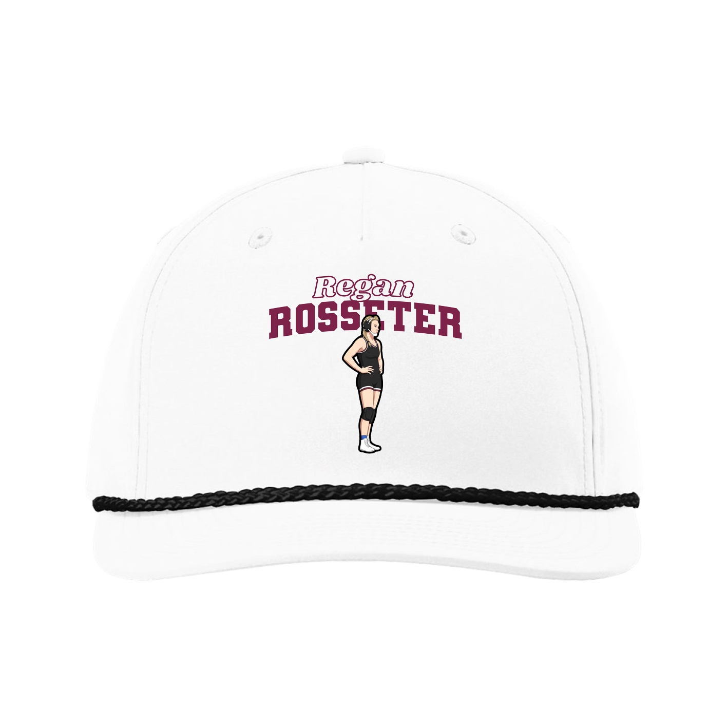 Five-Panel Classic Rope Cap — Name Arch in White