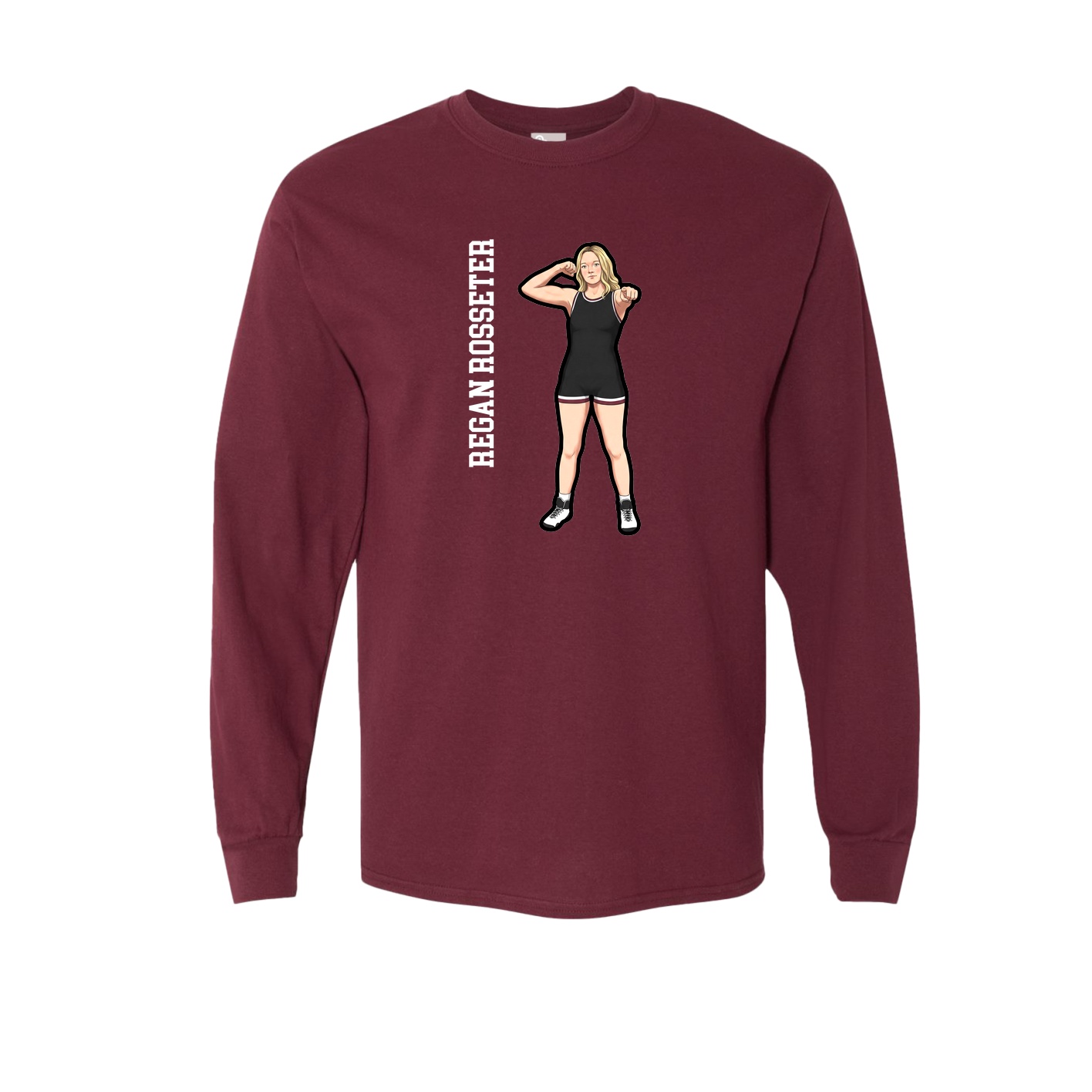 Long Sleeve Tee — Name Vertical in Maroon