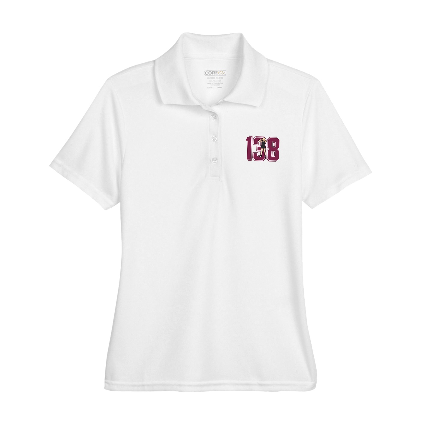 Womens Performance Polo — Number in White
