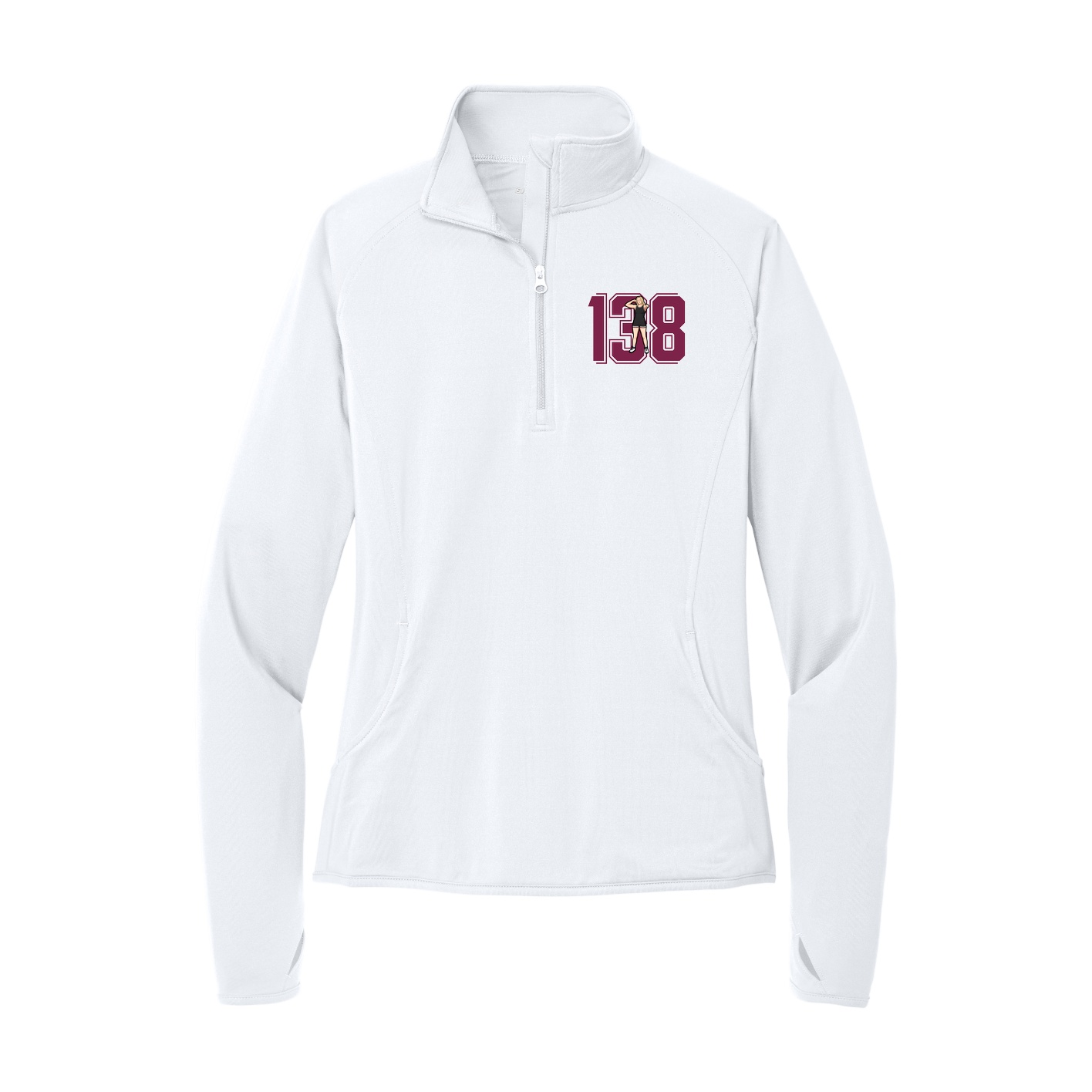 Women's Q-Zip Pullover — Number in White