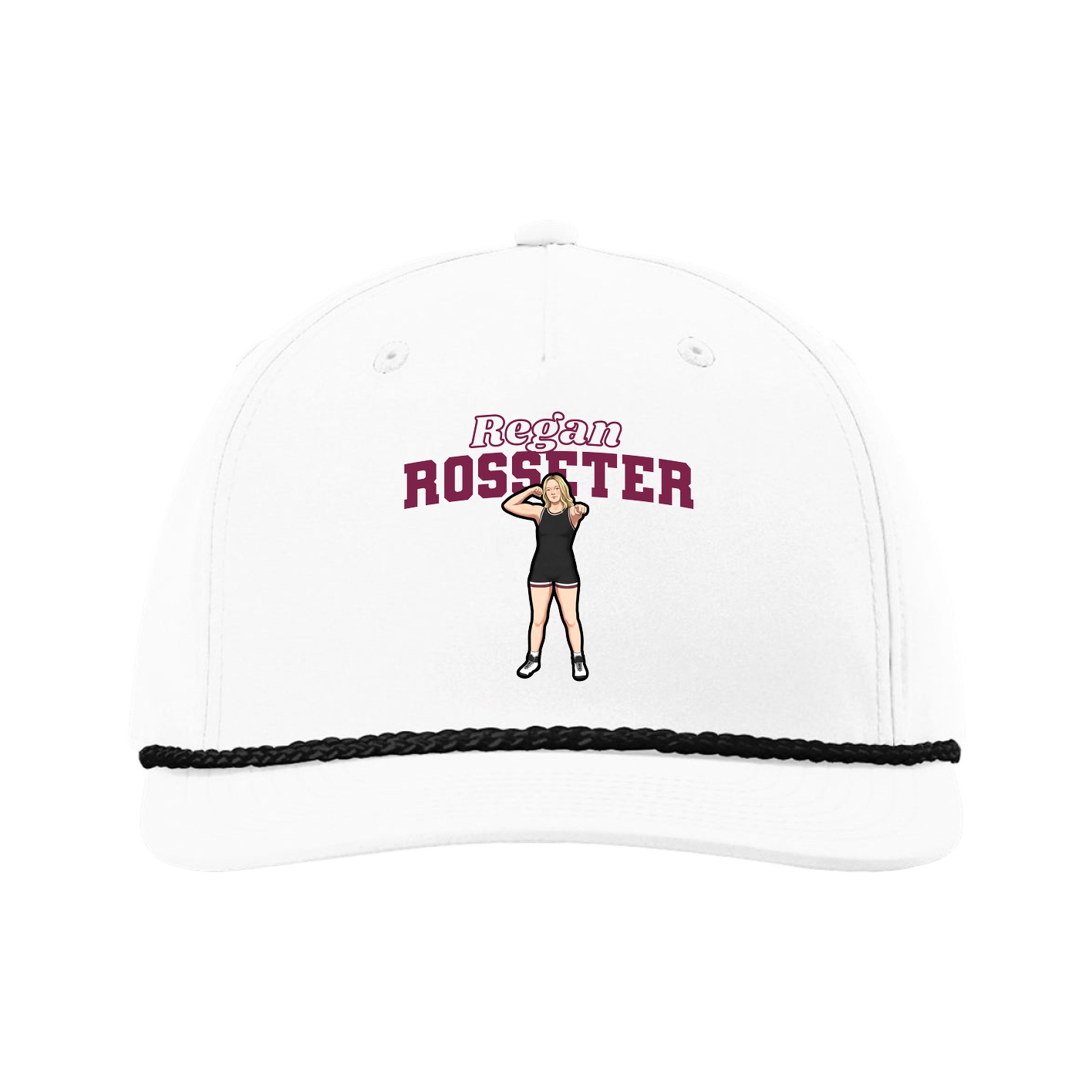 Five-Panel Classic Rope Cap — Name Arch in White
