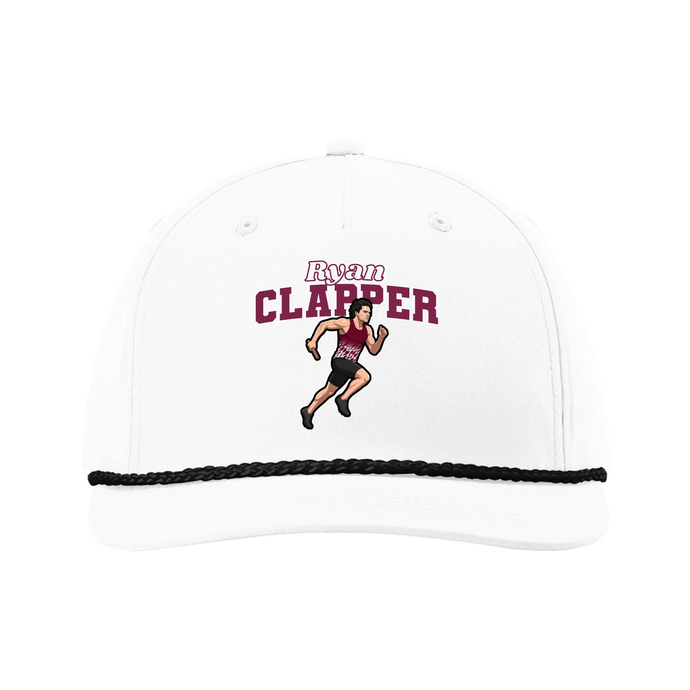 Five-Panel Classic Rope Cap — Name Arch in White