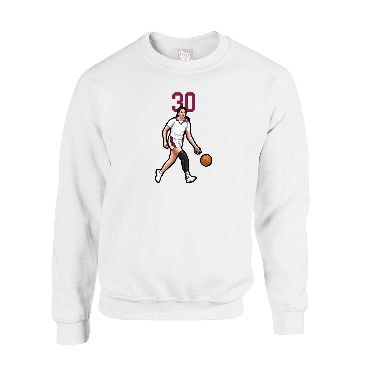 Fleece Crew — Number Top in White