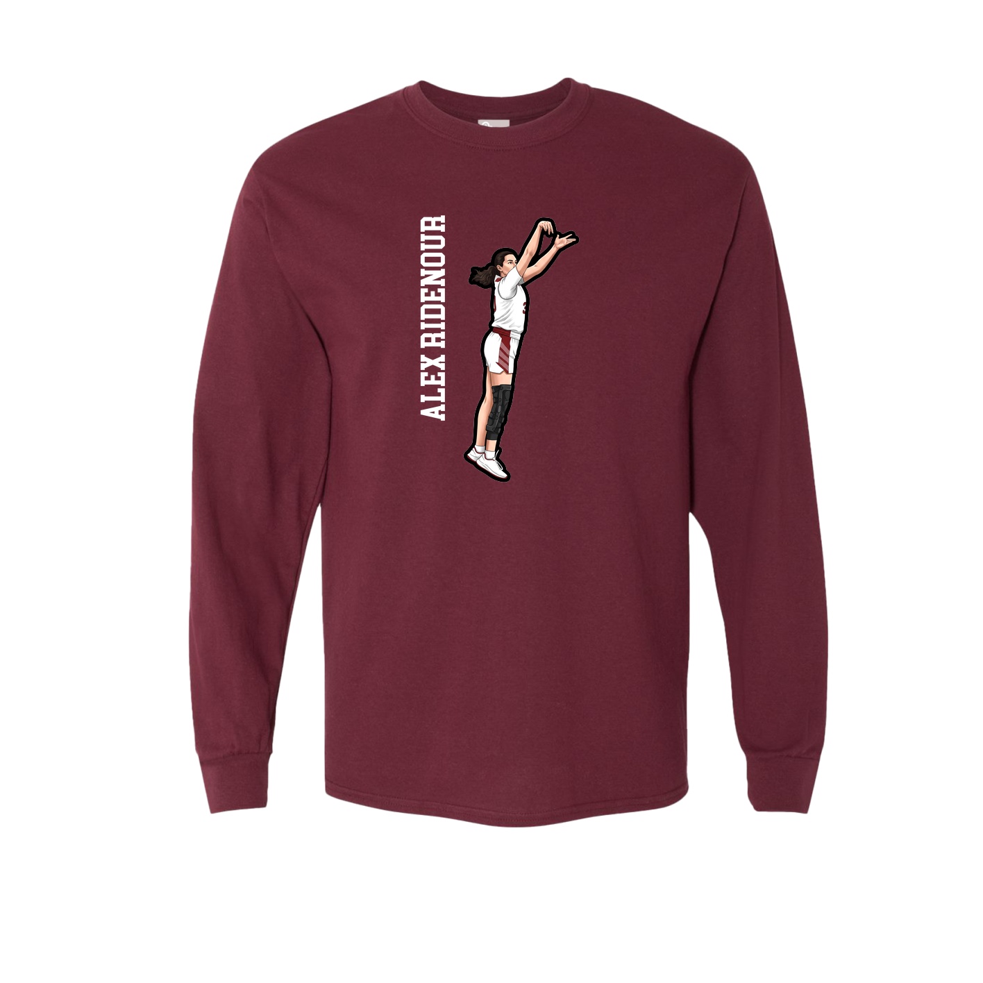 Long Sleeve Tee — Name Vertical in Maroon