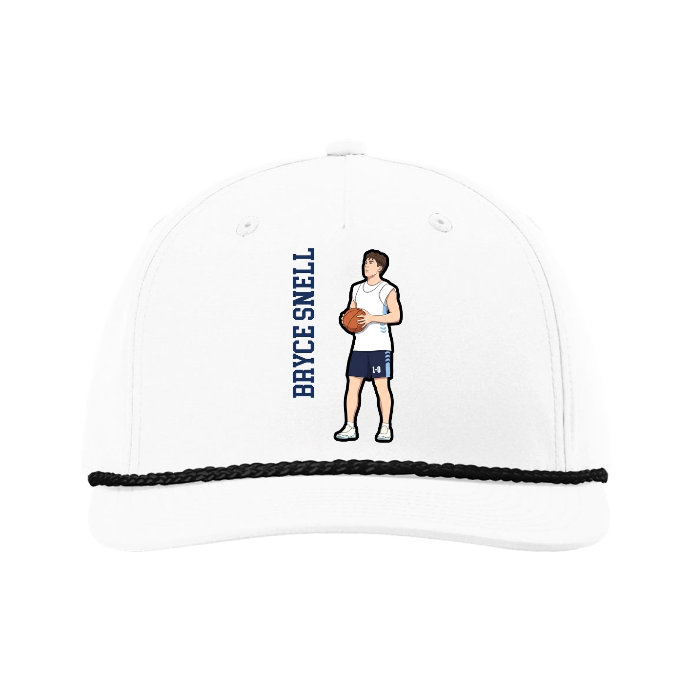 Five-Panel Classic Rope Cap — Name Vertical in White