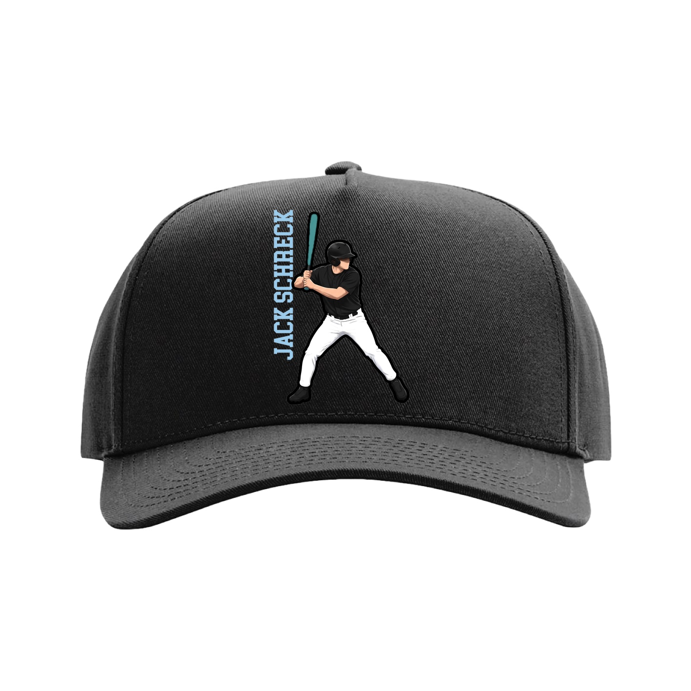Full Fabric Five-Panel Champ Cap — Name Vertical in Black