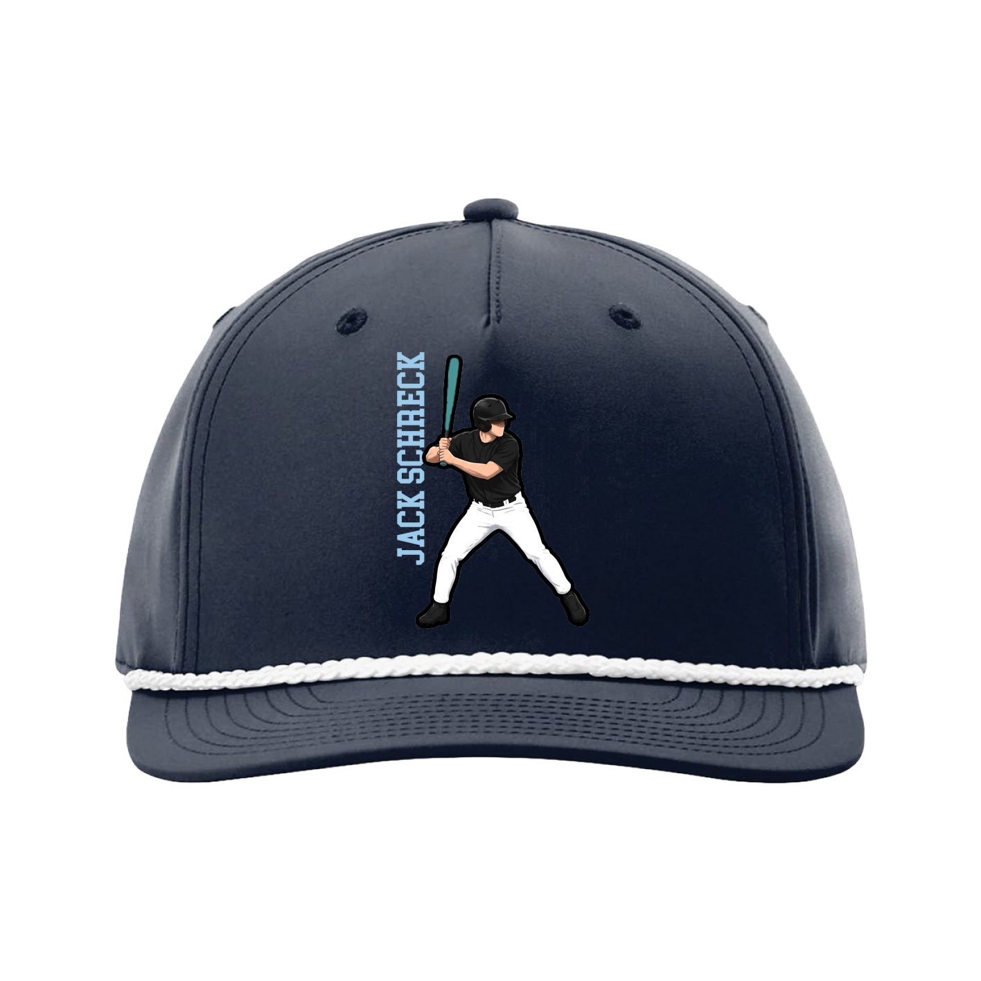 Five-Panel Classic Rope Cap — Name Vertical in Navy