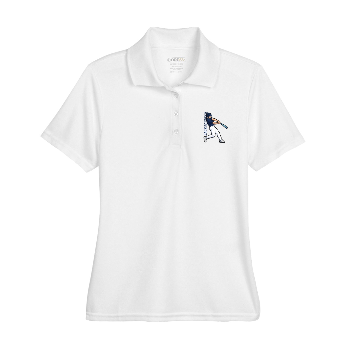Womens Performance Polo — Name Vertical in White
