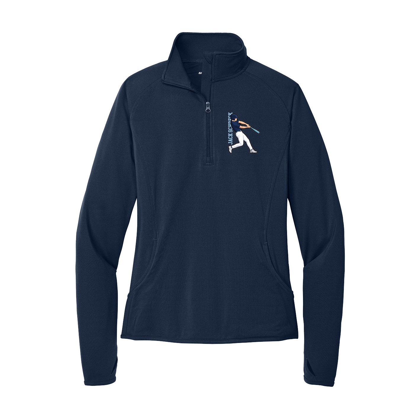 Women's Q-Zip Pullover — Name Vertical in Navy