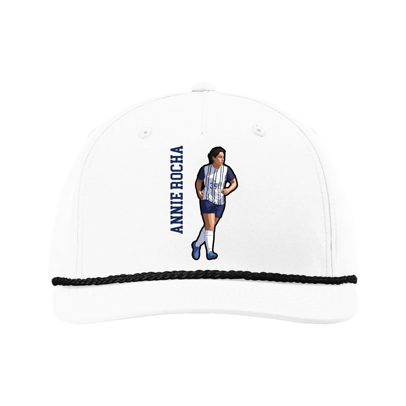 Five-Panel Classic Rope Cap — Name Vertical in White
