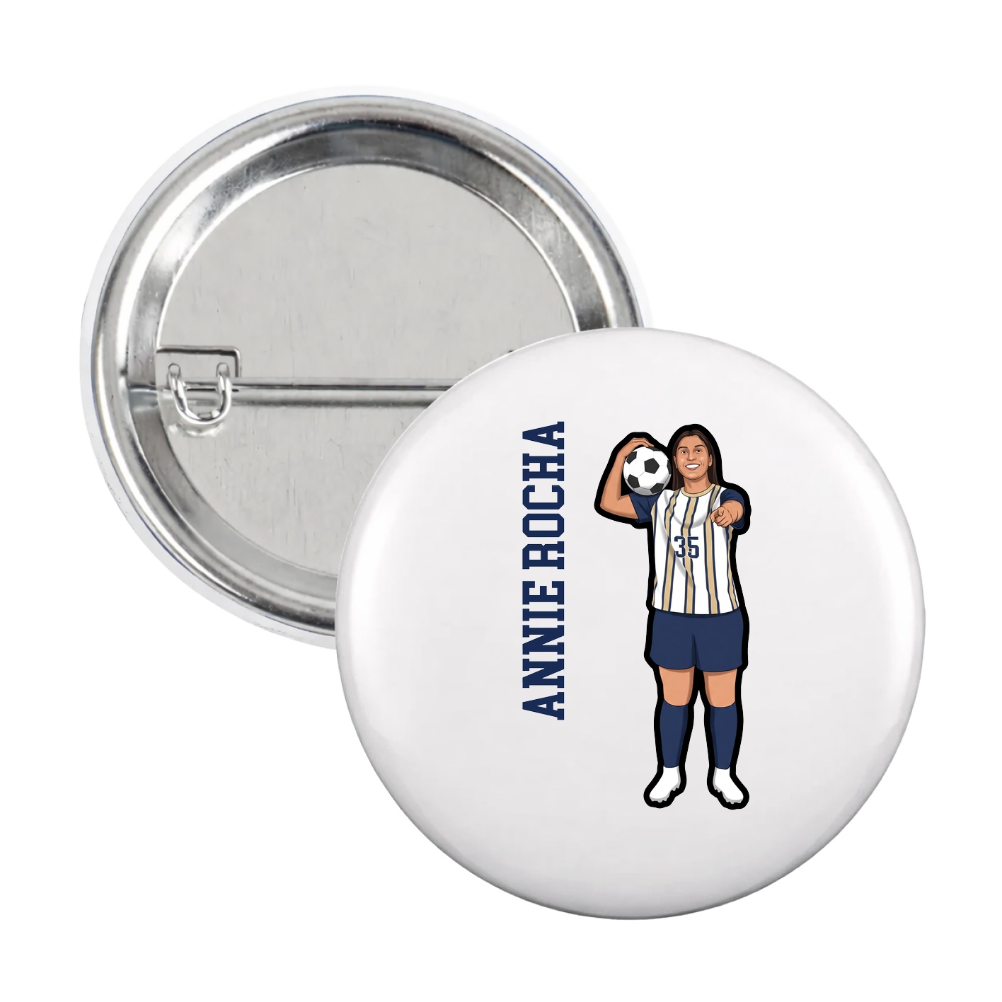 Game Day Button — Name Vertical in White