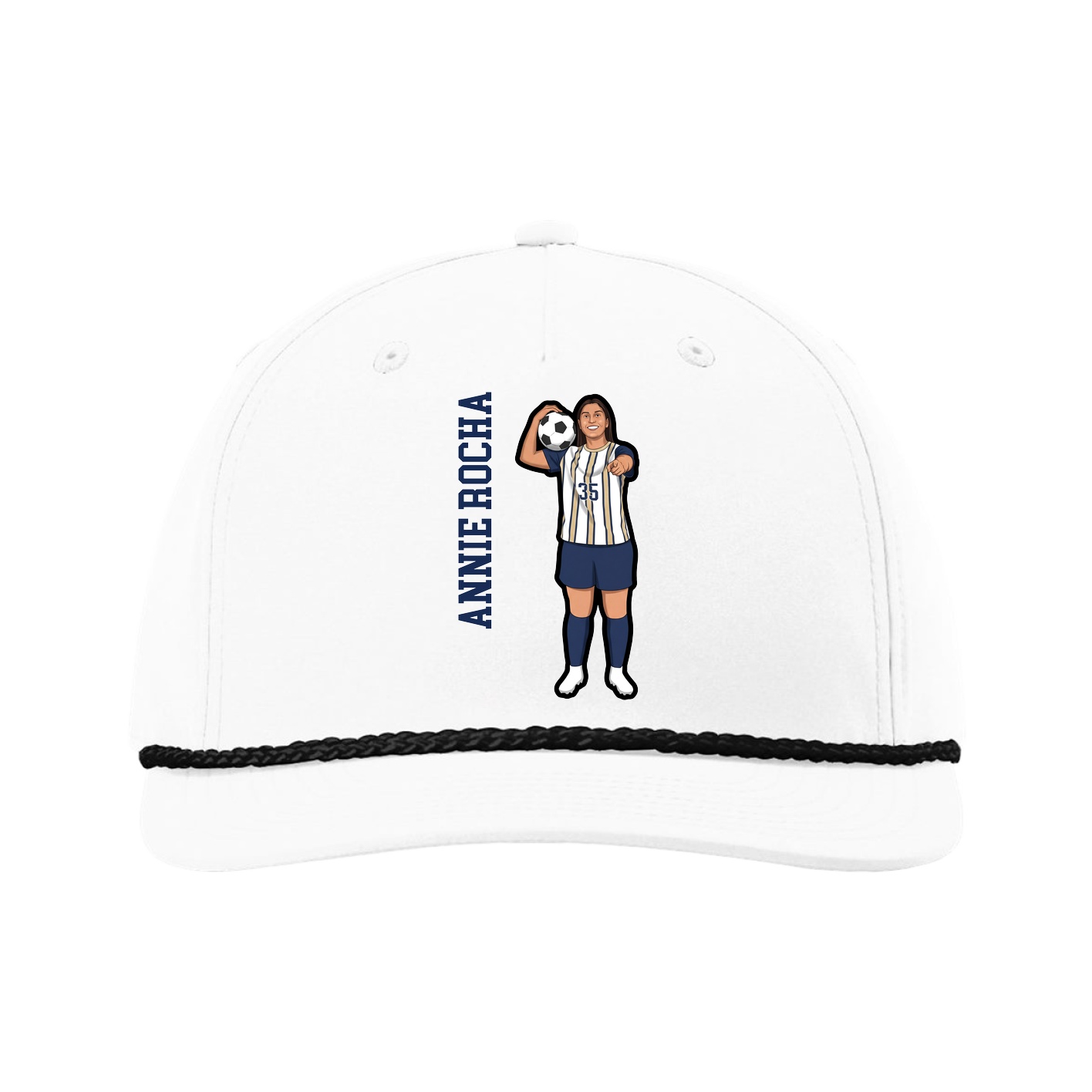 Five-Panel Classic Rope Cap — Name Vertical in White