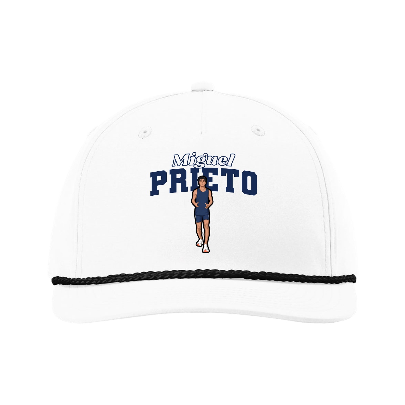 Five-Panel Classic Rope Cap — Name Arch in White