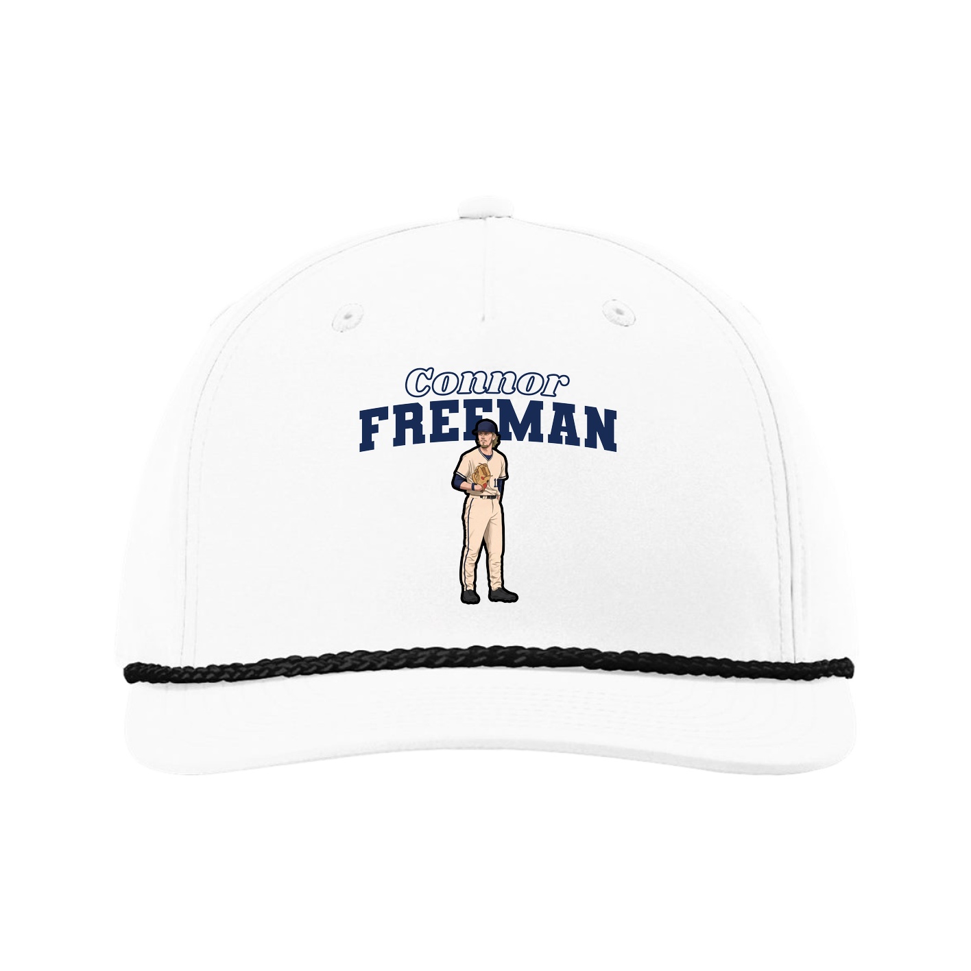 Five-Panel Classic Rope Cap — Name Arch in White