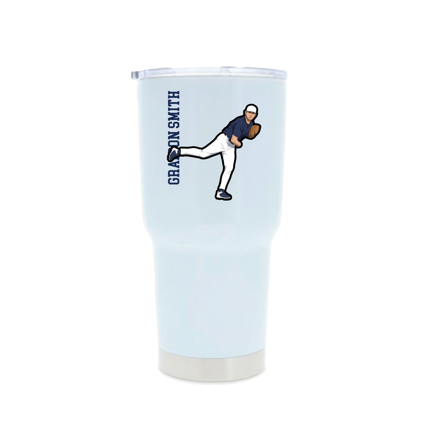 30oz Stainless Steel Tumbler — Name Vertical in White