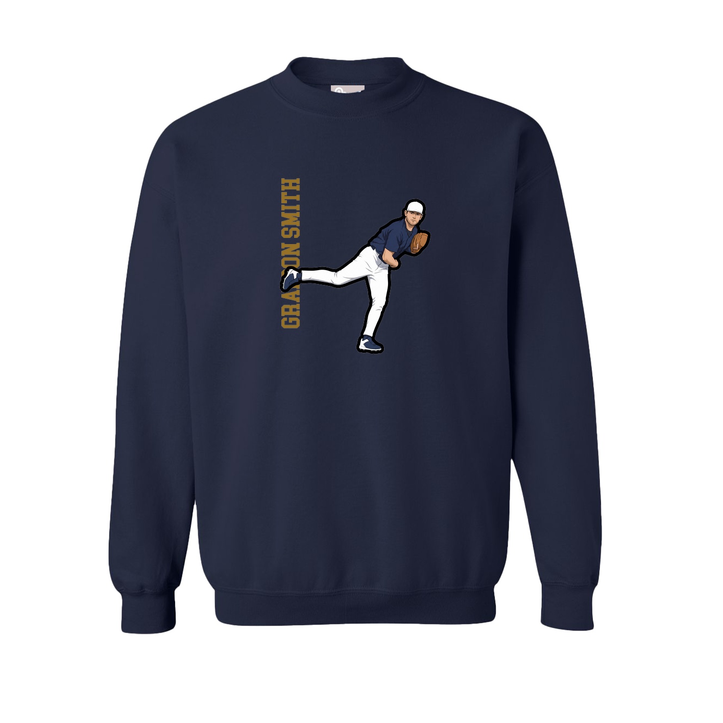 Fleece Crew — Name Vertical in Navy