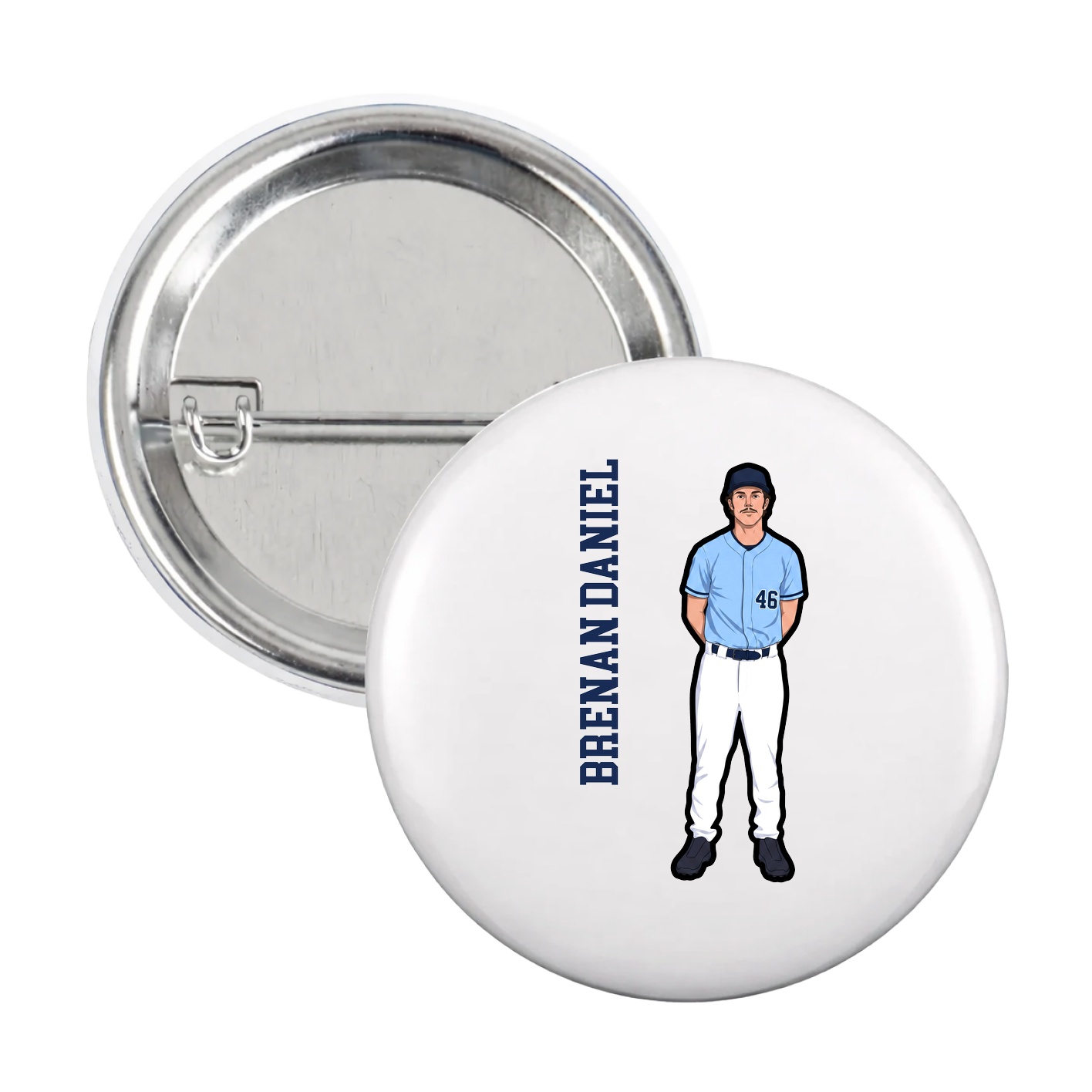 Game Day Button — Name Vertical in White