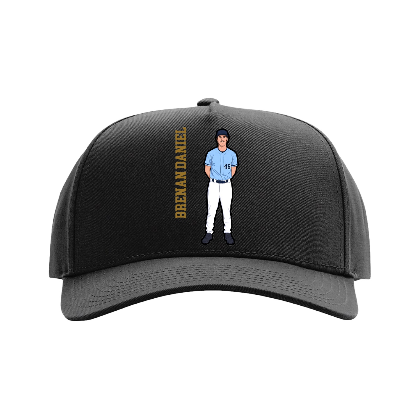 Full Fabric Five-Panel Champ Cap — Name Vertical in Black