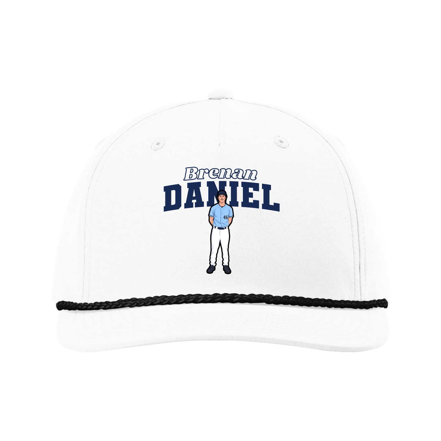 Five-Panel Classic Rope Cap — Name Arch in White
