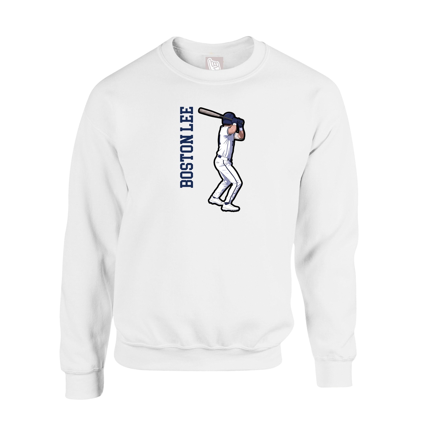 Fleece Crew — Name Vertical in White