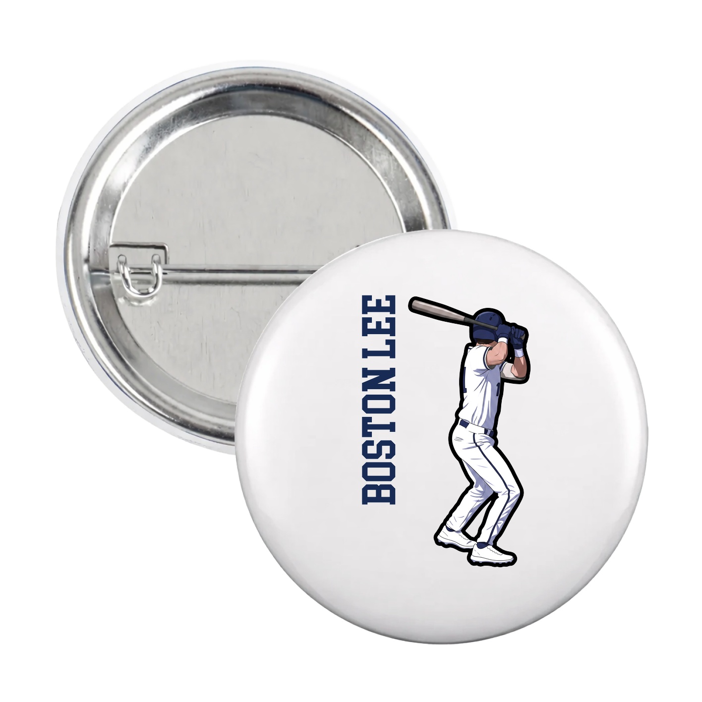 Game Day Button — Name Vertical in White