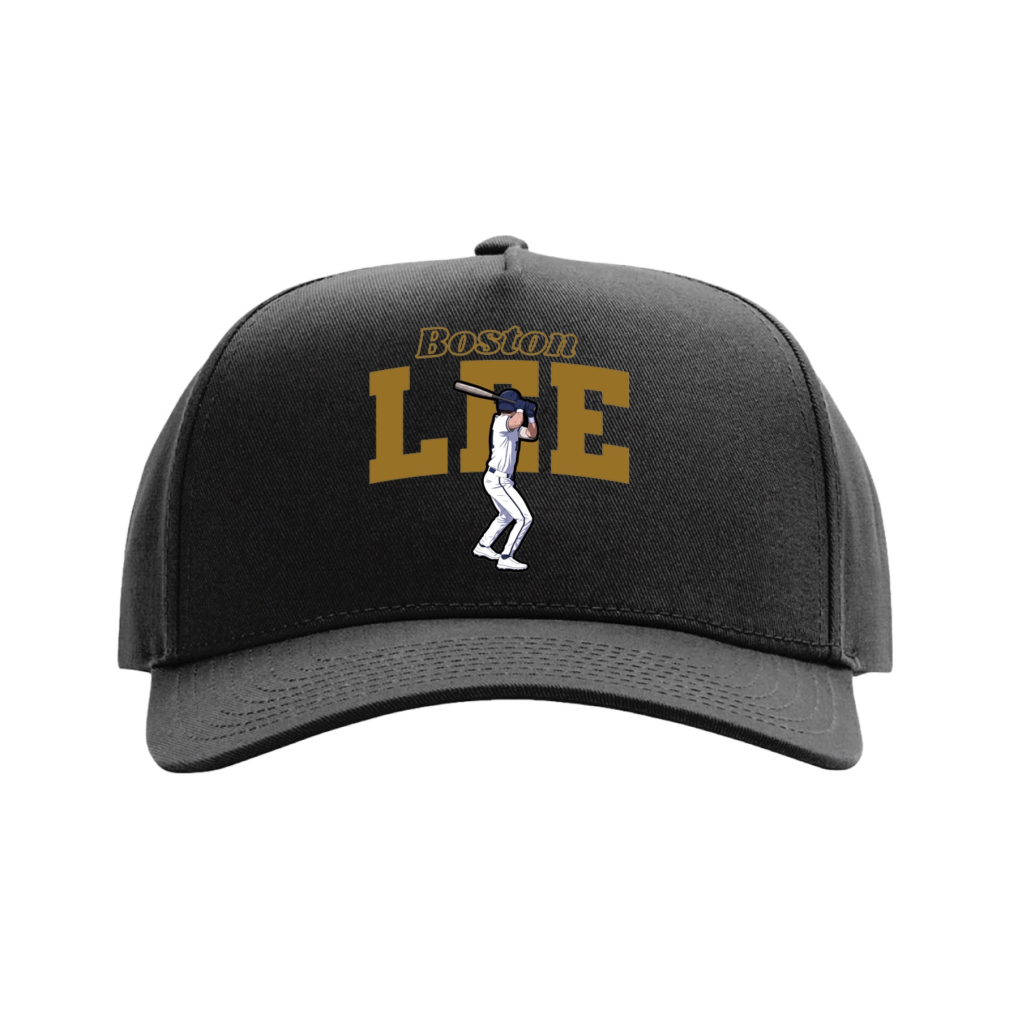 Full Fabric Five-Panel Champ Cap — Name Arch in Black