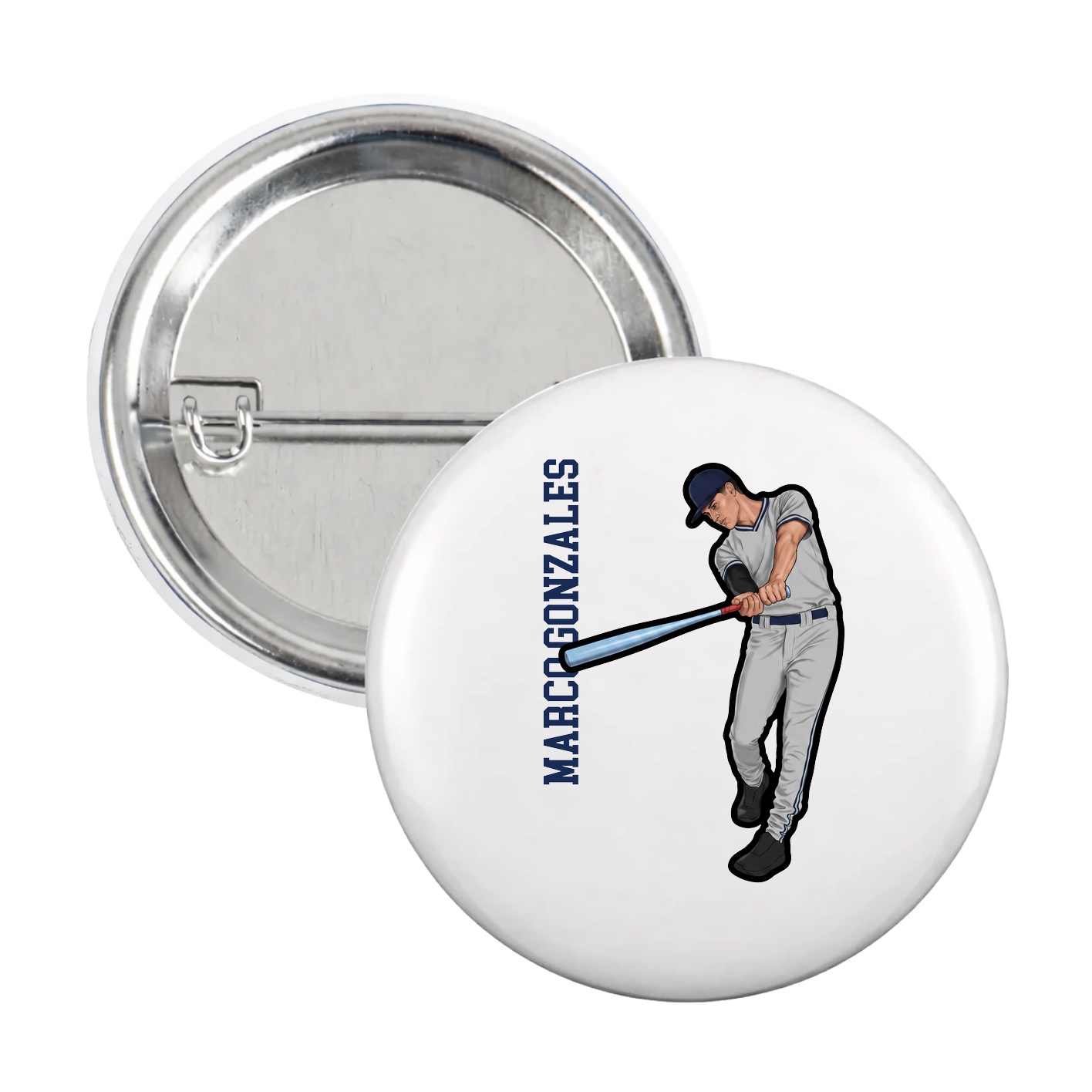 Game Day Button — Name Vertical in White