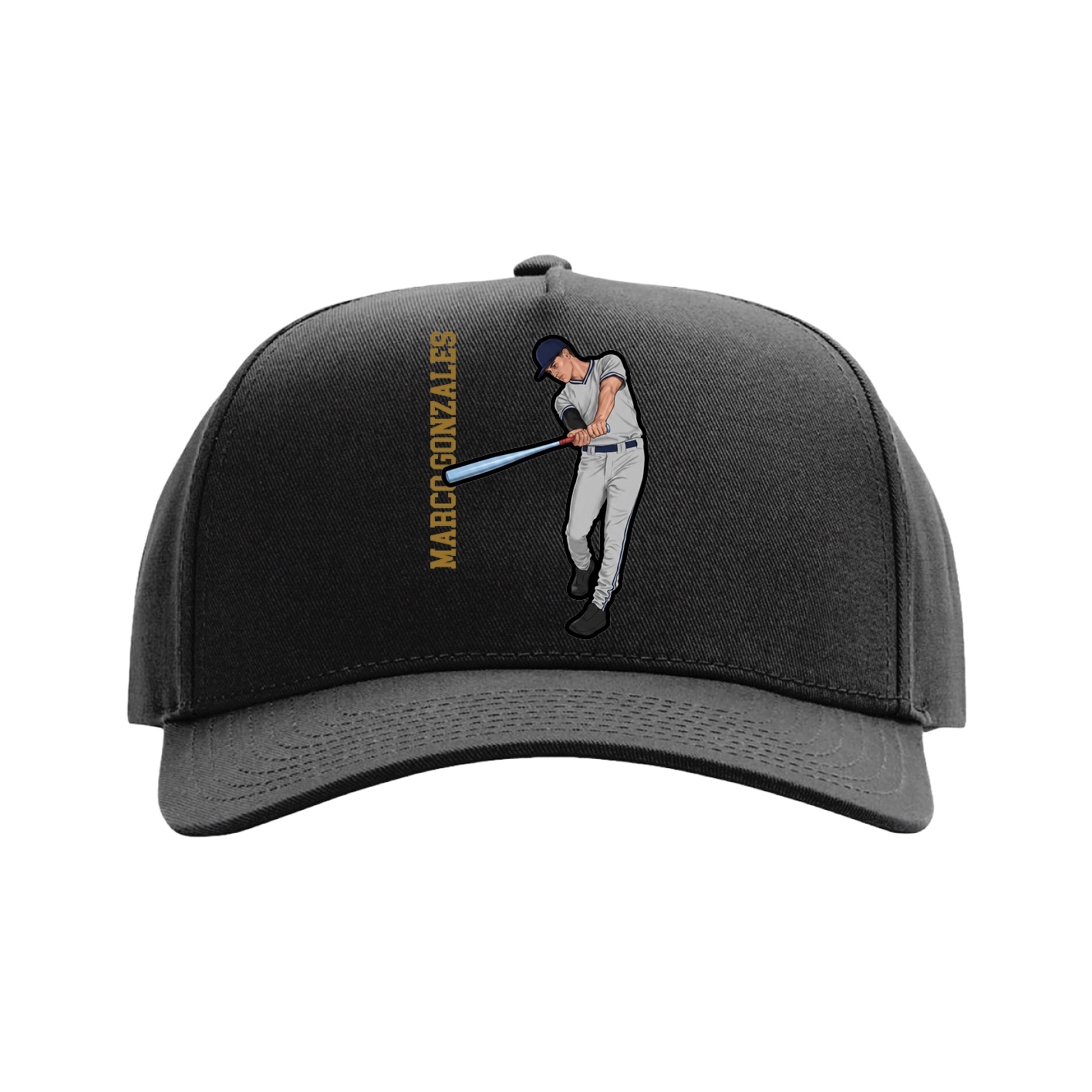 Full Fabric Five-Panel Champ Cap — Name Vertical in Black
