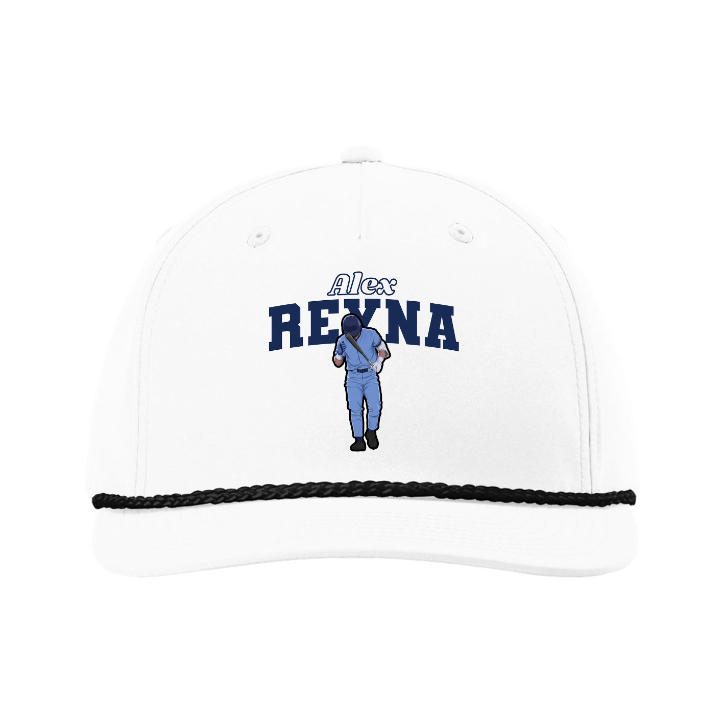 Five-Panel Classic Rope Cap — Name Arch in White