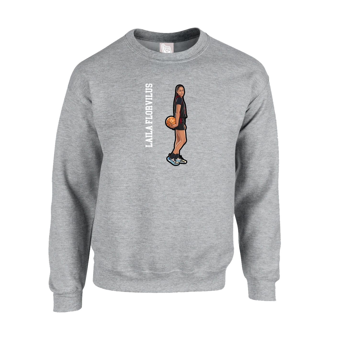 Fleece Crew — Name Vertical in Grey