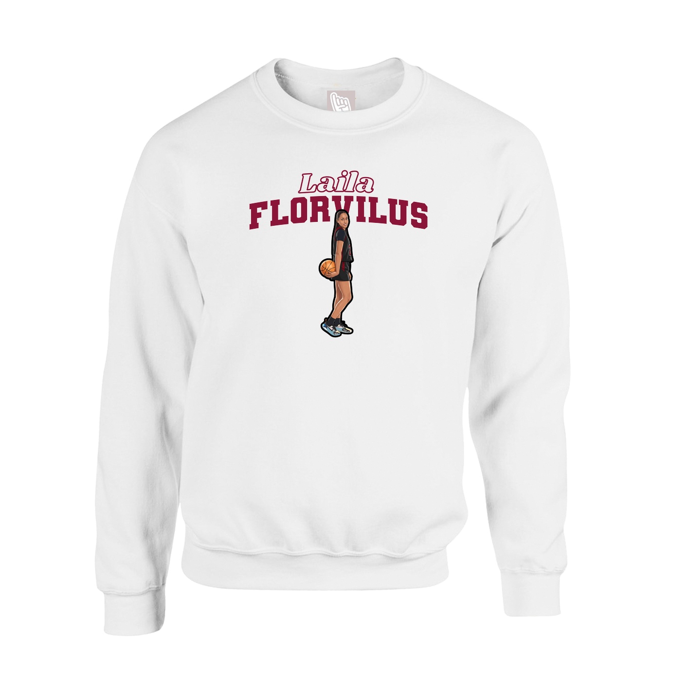 Fleece Crew — Name Arch in White