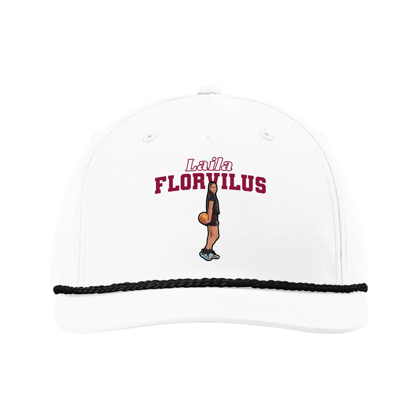 Five-Panel Classic Rope Cap — Name Arch in White