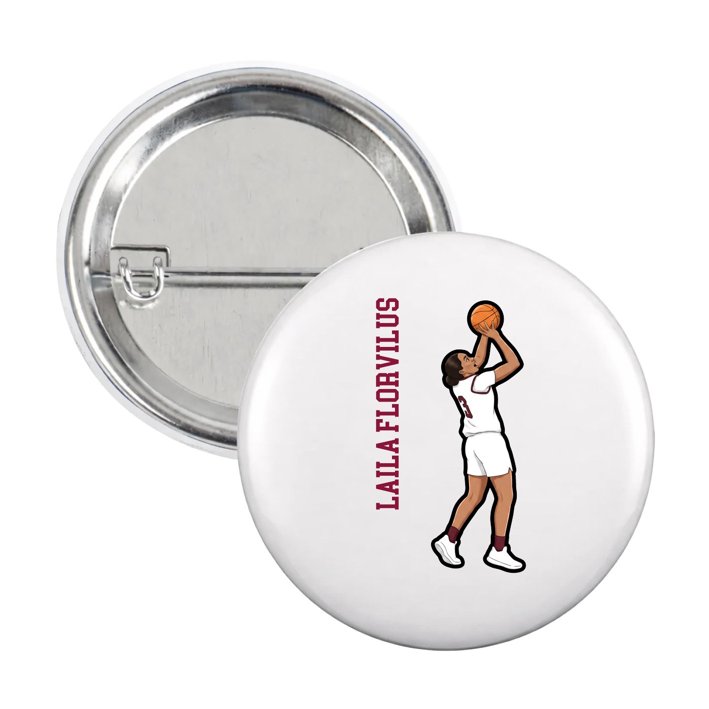 Game Day Button — Name Vertical in White