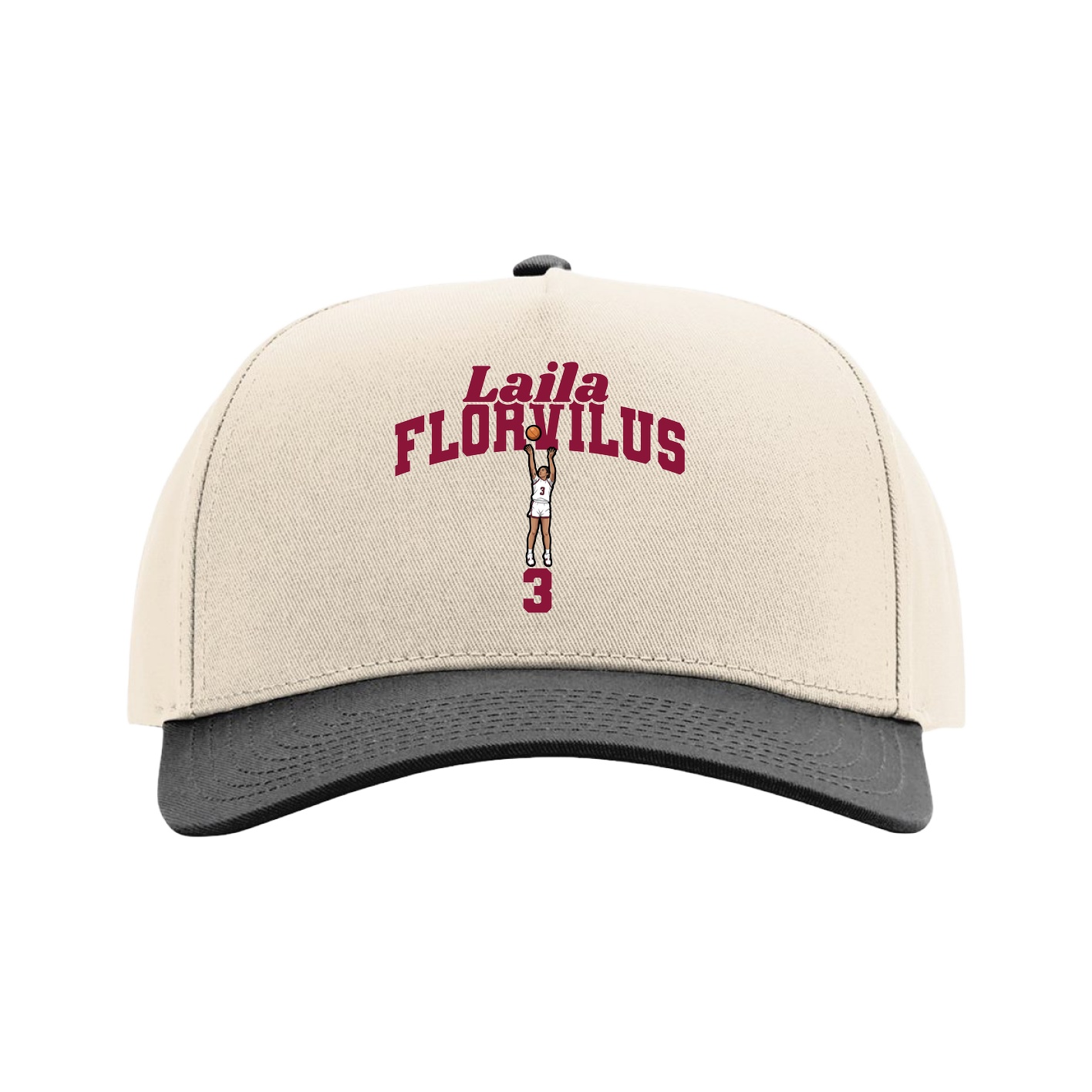 Full Fabric Five-Panel Champ Cap — Signature Arch in Cream/Black