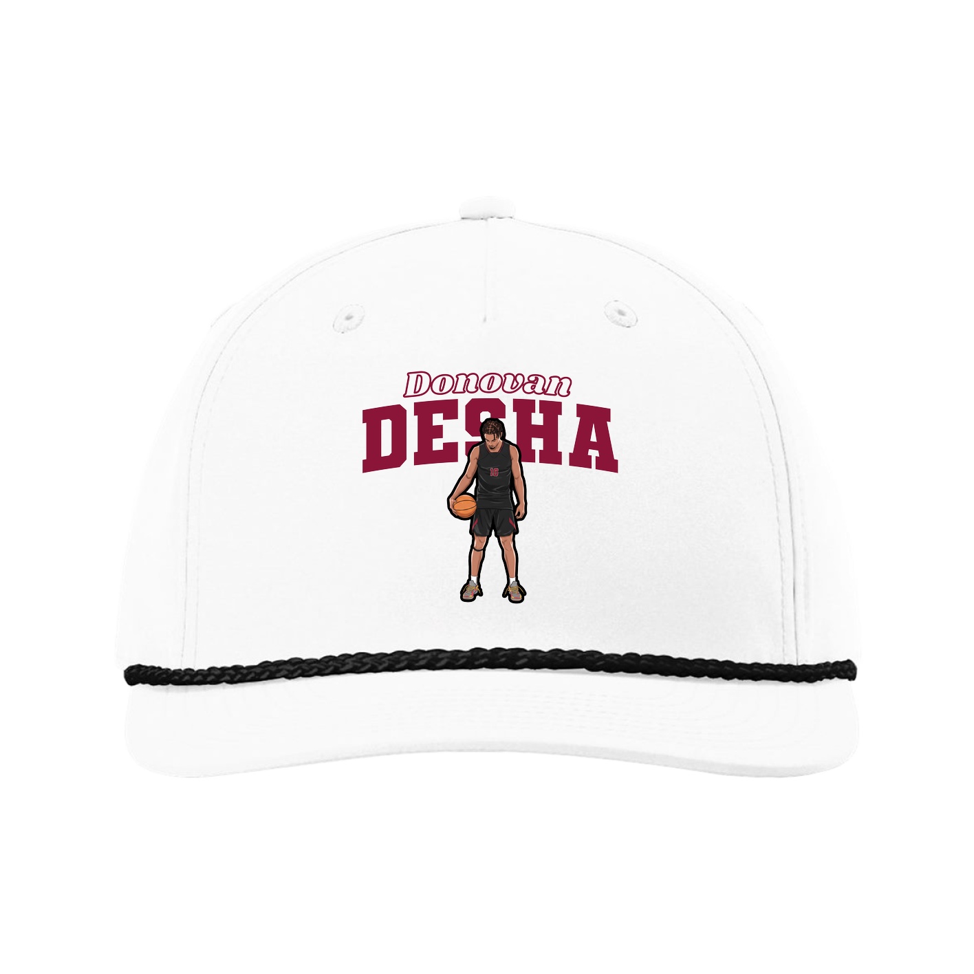 Five-Panel Classic Rope Cap — Name Arch in White