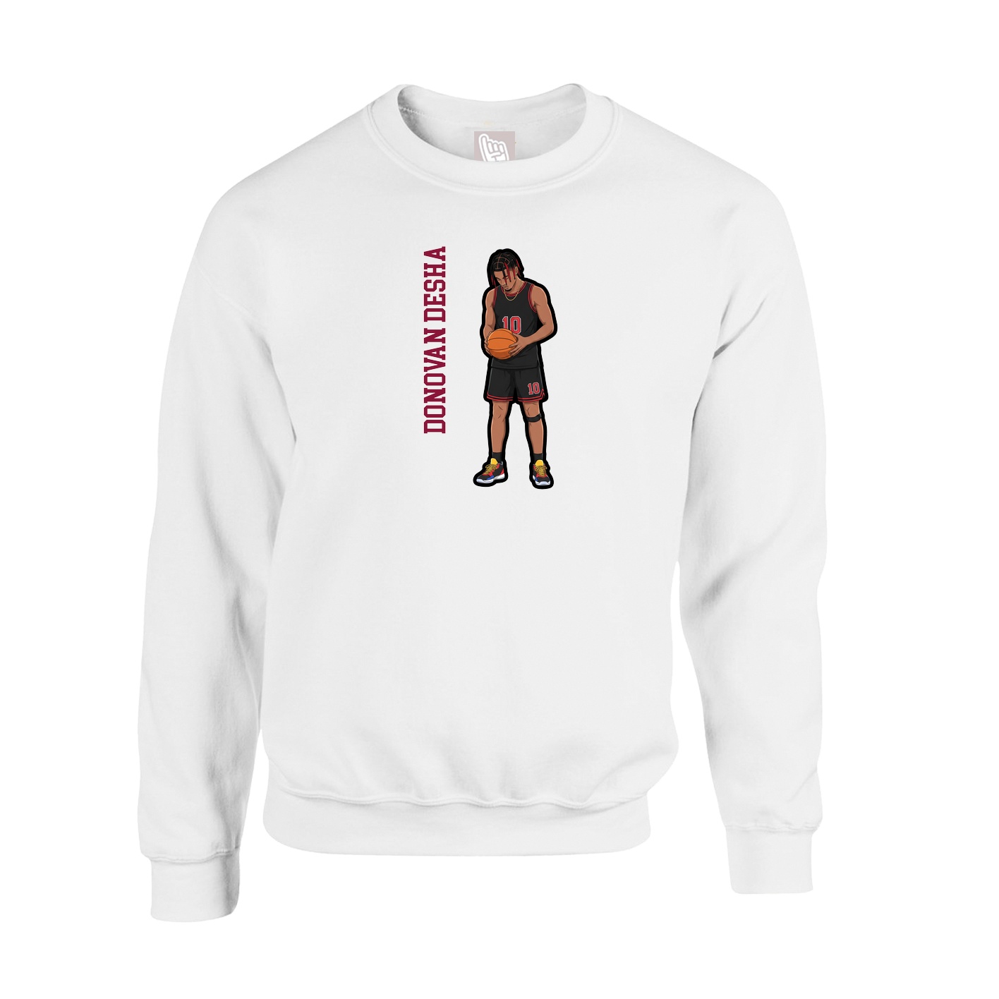 Fleece Crew — Name Vertical in White