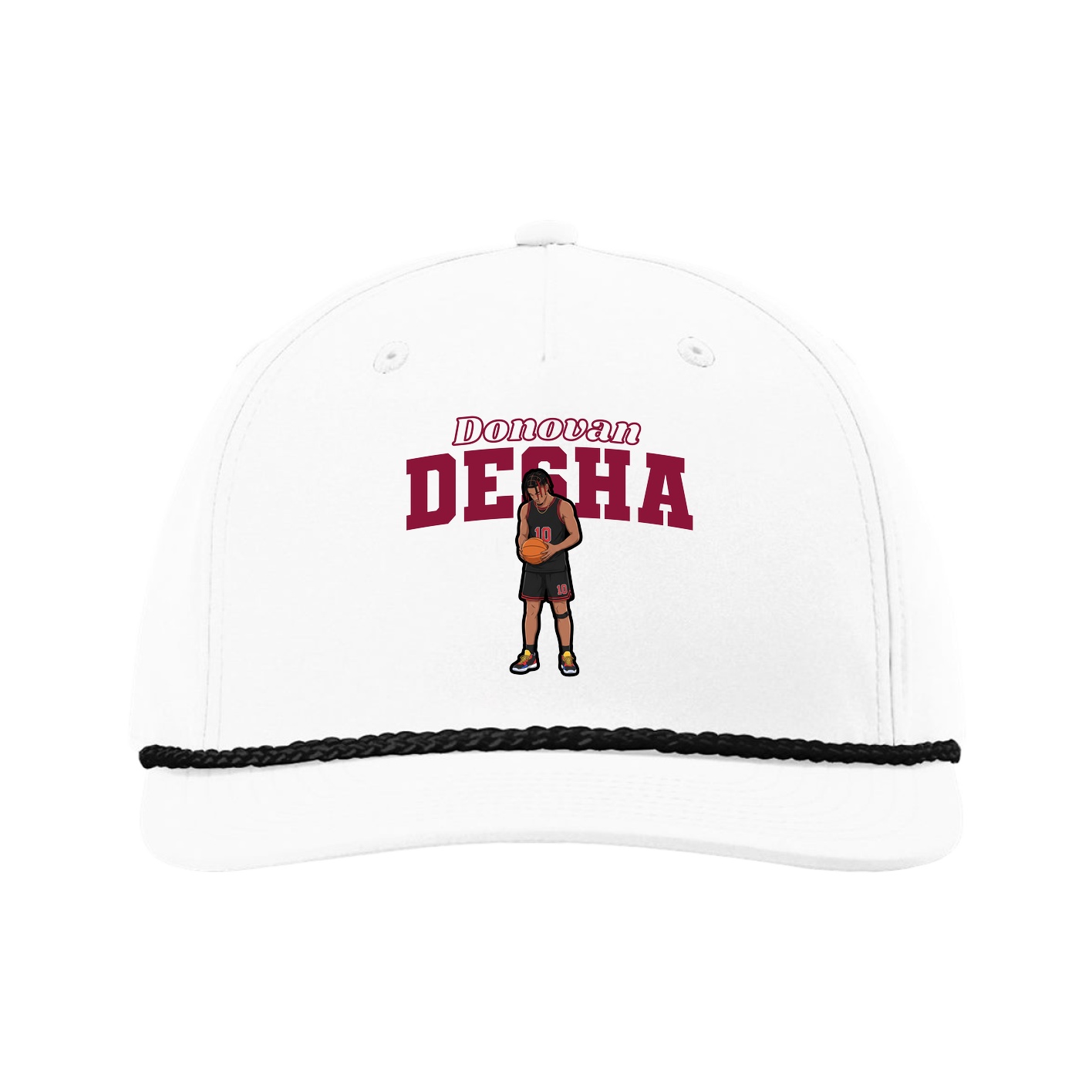 Five-Panel Classic Rope Cap — Name Arch in White