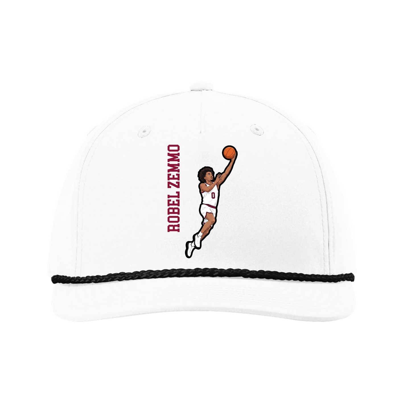 Five-Panel Classic Rope Cap — Name Vertical in White