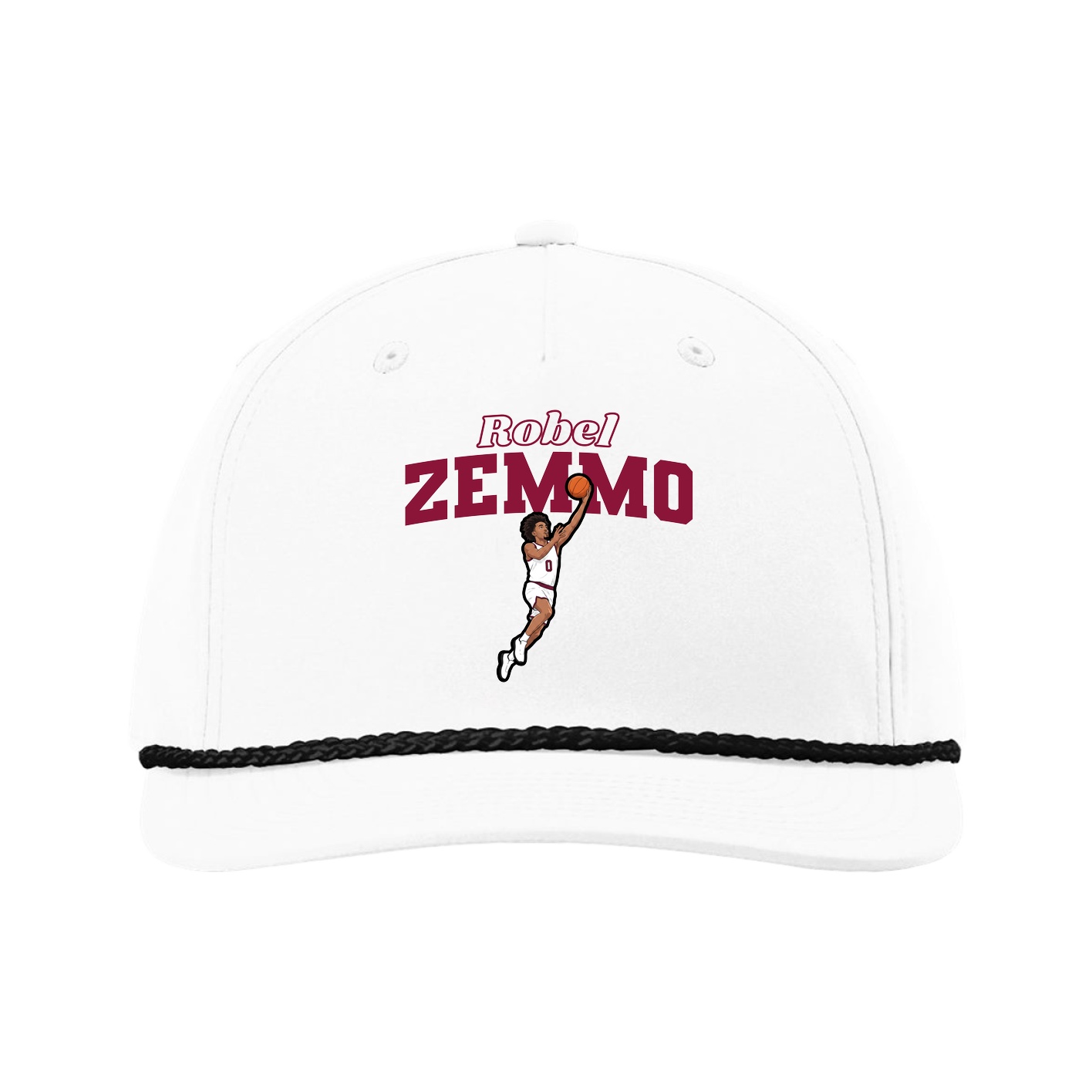 Five-Panel Classic Rope Cap — Name Arch in White