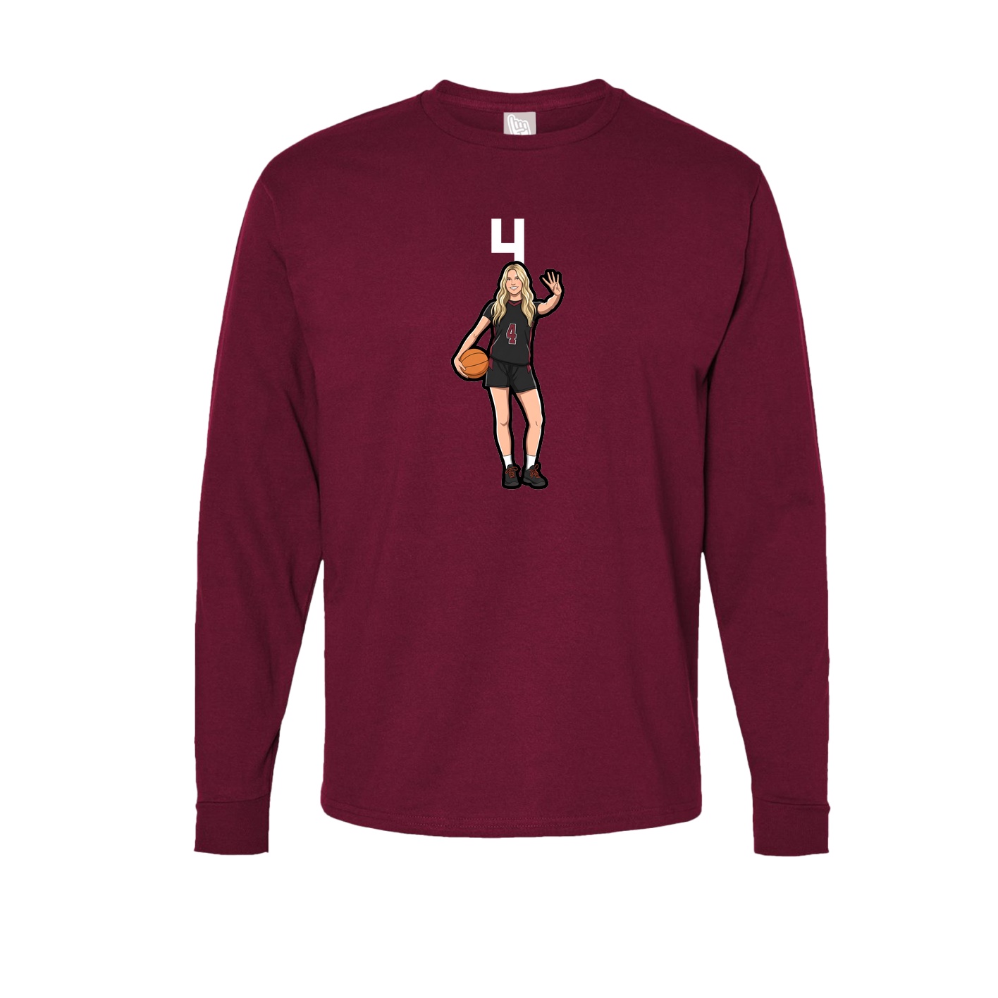 Long Sleeve Tee — Number Top in Cardinal