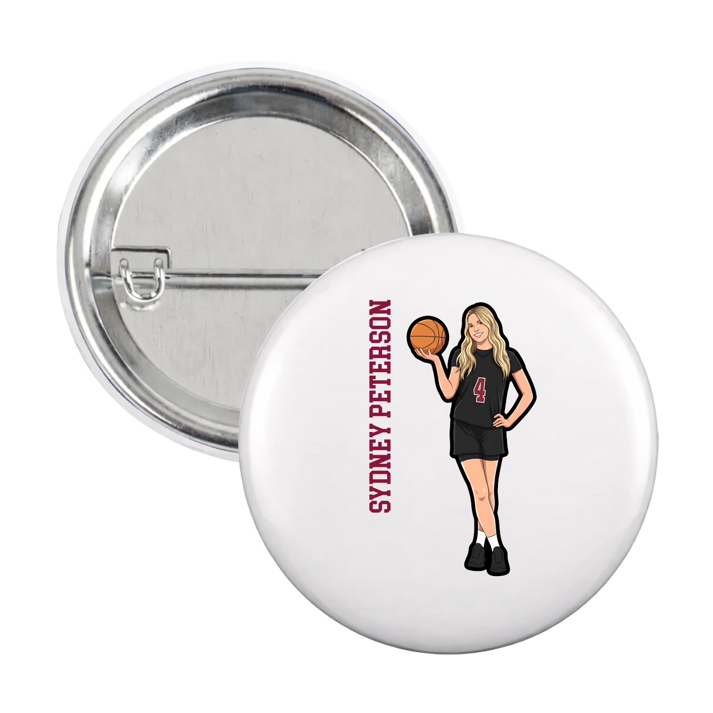 Game Day Button — Name Vertical in White